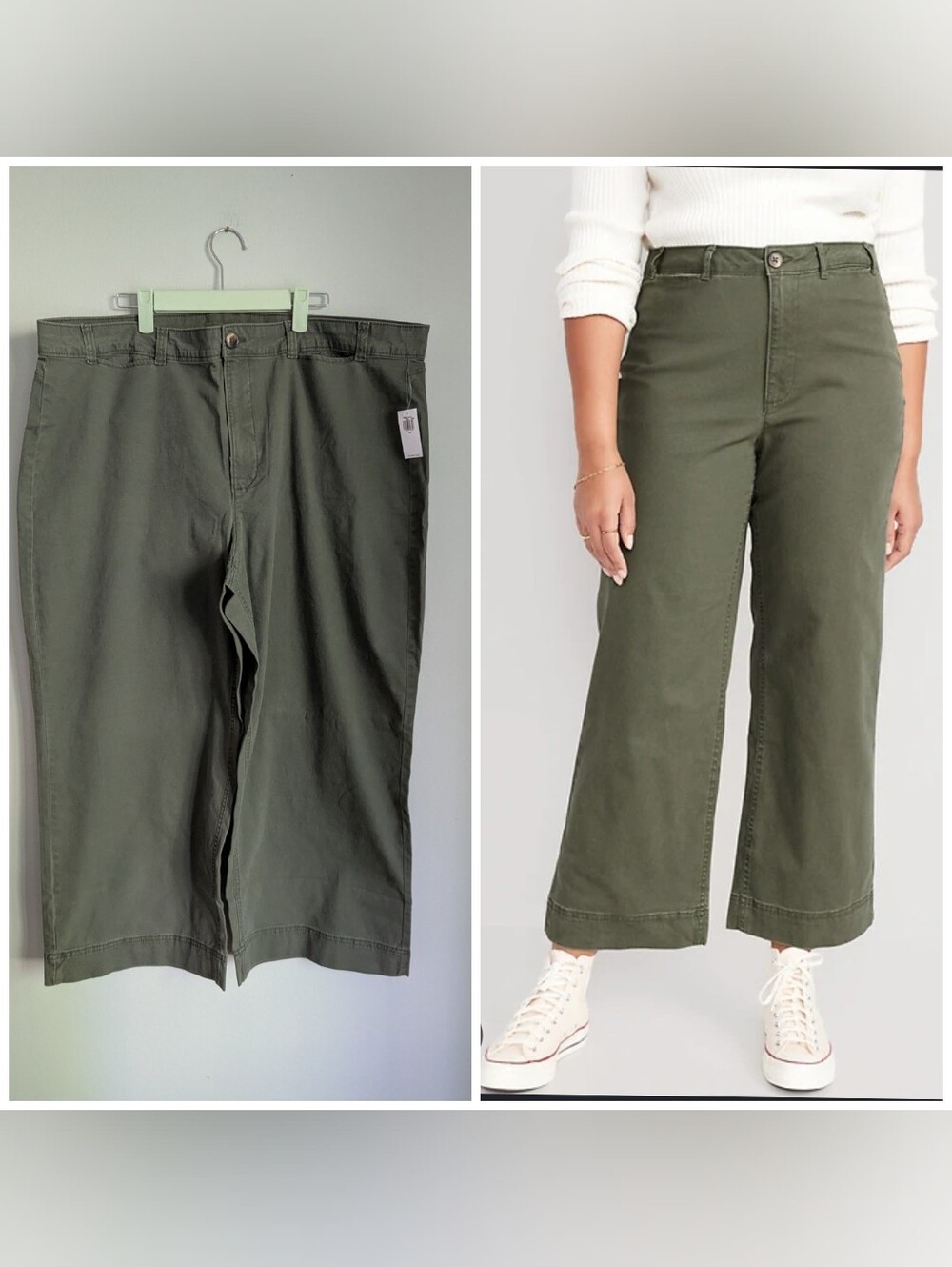 NEW Old Navy Women's 22 High-Rise Crop Chino Wide-Leg Pants Alpine Tundra Green